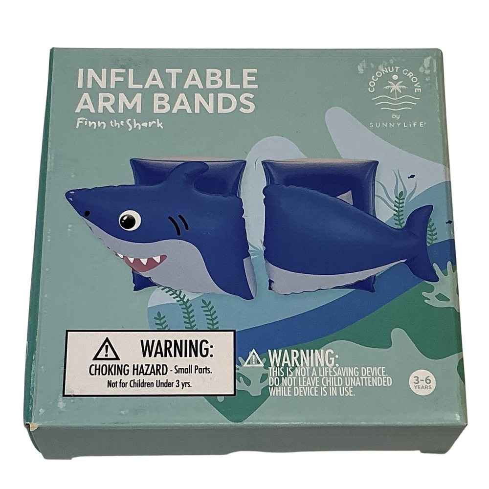SunnyLife Coconut Grove Inflatable Arm Band Floats Finn The Shark Ages 3-6